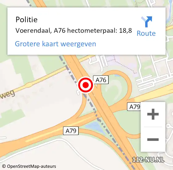 Locatie op kaart van de 112 melding: Politie Voerendaal, A76 hectometerpaal: 18,8 op 11 januari 2024 07:46