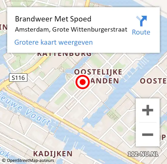 Locatie op kaart van de 112 melding: Brandweer Met Spoed Naar Amsterdam, Grote Wittenburgerstraat op 11 januari 2024 08:00