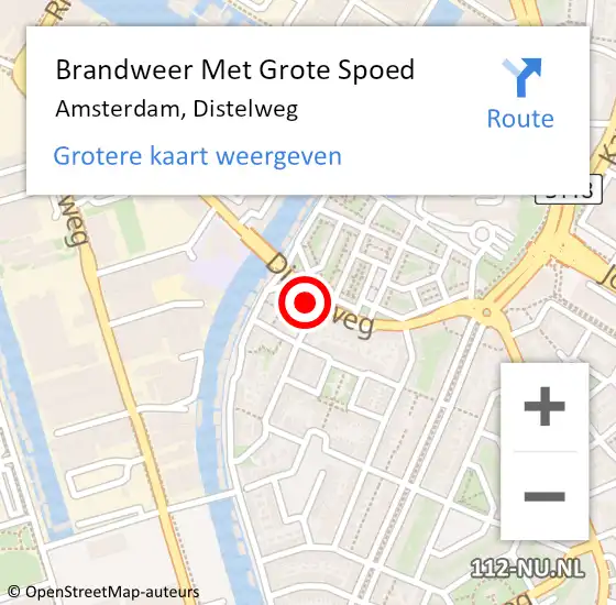 Locatie op kaart van de 112 melding: Brandweer Met Grote Spoed Naar Amsterdam, Distelweg op 11 januari 2024 09:01
