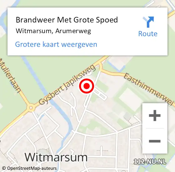 Locatie op kaart van de 112 melding: Brandweer Met Grote Spoed Naar Witmarsum, Arumerweg op 11 januari 2024 09:24