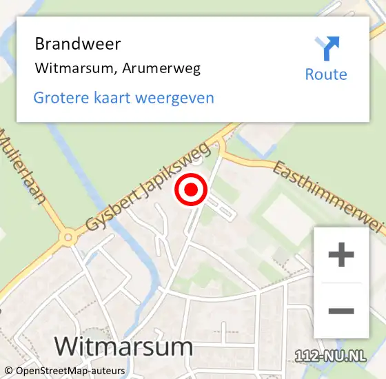 Locatie op kaart van de 112 melding: Brandweer Witmarsum, Arumerweg op 11 januari 2024 09:25