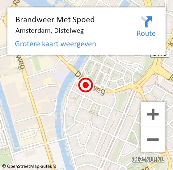 Locatie op kaart van de 112 melding: Brandweer Met Spoed Naar Amsterdam, Distelweg op 11 januari 2024 09:45