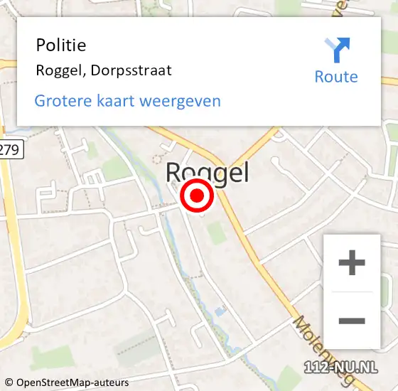 Locatie op kaart van de 112 melding: Politie Roggel, Dorpsstraat op 11 januari 2024 09:49