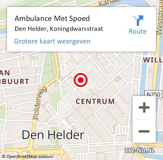 Locatie op kaart van de 112 melding: Ambulance Met Spoed Naar Den Helder, Koningdwarsstraat op 11 januari 2024 10:08