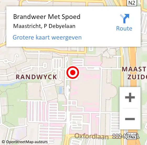 Locatie op kaart van de 112 melding: Brandweer Met Spoed Naar Maastricht, P Debyelaan op 11 januari 2024 10:44