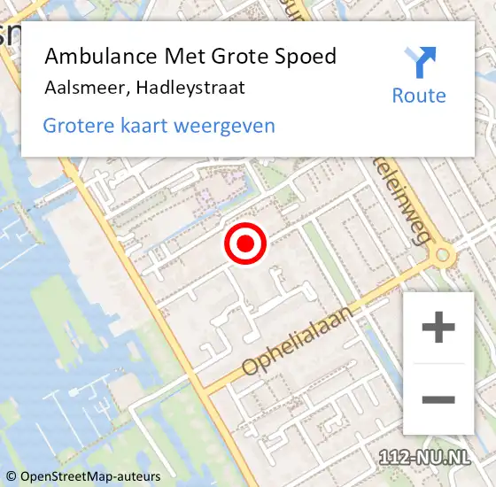 Locatie op kaart van de 112 melding: Ambulance Met Grote Spoed Naar Aalsmeer, Hadleystraat op 11 januari 2024 10:57