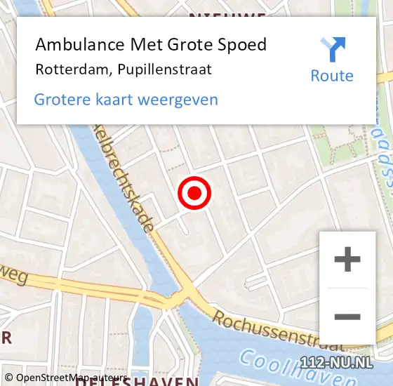 Locatie op kaart van de 112 melding: Ambulance Met Grote Spoed Naar Rotterdam, Pupillenstraat op 11 januari 2024 11:06