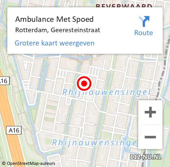 Locatie op kaart van de 112 melding: Ambulance Met Spoed Naar Rotterdam, Geeresteinstraat op 11 januari 2024 11:59