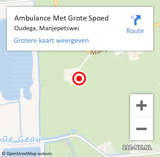 Locatie op kaart van de 112 melding: Ambulance Met Grote Spoed Naar Oudega, Manjepetswei op 11 januari 2024 12:17