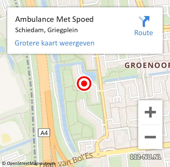 Locatie op kaart van de 112 melding: Ambulance Met Spoed Naar Schiedam, Griegplein op 11 januari 2024 12:41