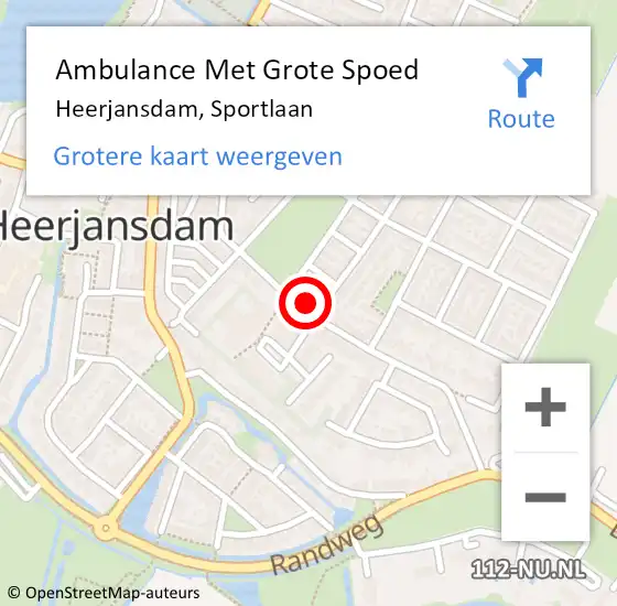 Locatie op kaart van de 112 melding: Ambulance Met Grote Spoed Naar Heerjansdam, Sportlaan op 11 januari 2024 13:58