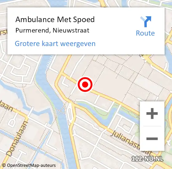 Locatie op kaart van de 112 melding: Ambulance Met Spoed Naar Purmerend, Nieuwstraat op 11 januari 2024 14:35