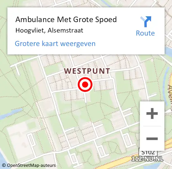 Locatie op kaart van de 112 melding: Ambulance Met Grote Spoed Naar Hoogvliet, Alsemstraat op 11 januari 2024 15:07