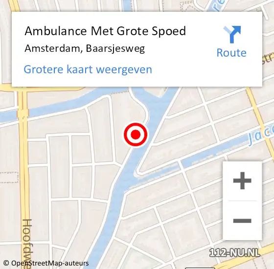 Locatie op kaart van de 112 melding: Ambulance Met Grote Spoed Naar Amsterdam, Baarsjesweg op 11 januari 2024 15:25
