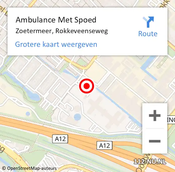 Locatie op kaart van de 112 melding: Ambulance Met Spoed Naar Zoetermeer, Rokkeveenseweg op 11 januari 2024 16:04