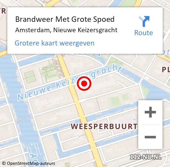 Locatie op kaart van de 112 melding: Brandweer Met Grote Spoed Naar Amsterdam, Nieuwe Keizersgracht op 11 januari 2024 16:09