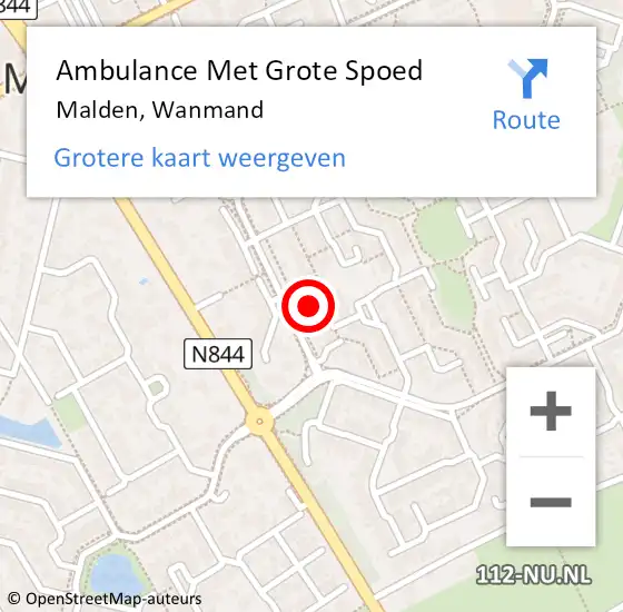 Locatie op kaart van de 112 melding: Ambulance Met Grote Spoed Naar Malden, Wanmand op 21 september 2014 20:23