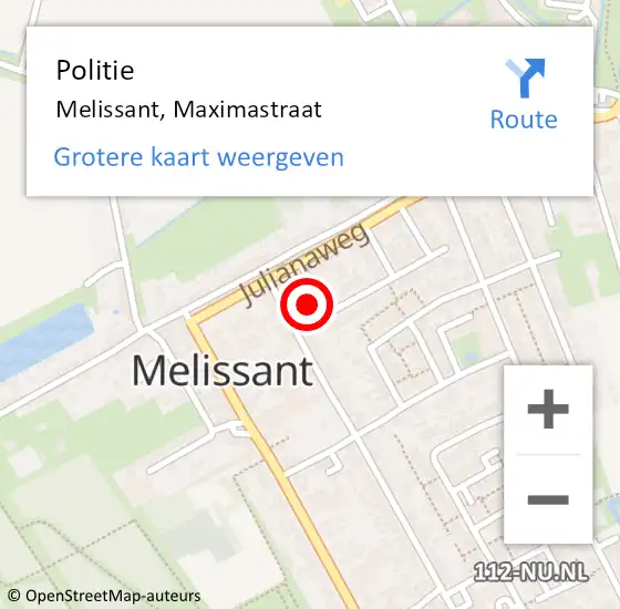 Locatie op kaart van de 112 melding: Politie Melissant, Maximastraat op 11 januari 2024 16:33