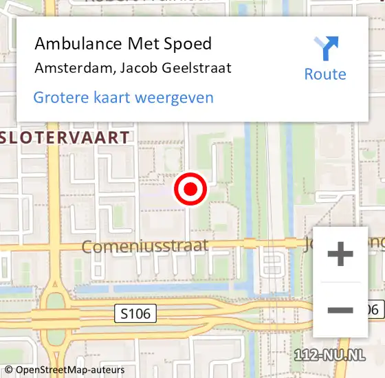 Locatie op kaart van de 112 melding: Ambulance Met Spoed Naar Amsterdam, Jacob Geelstraat op 11 januari 2024 16:37