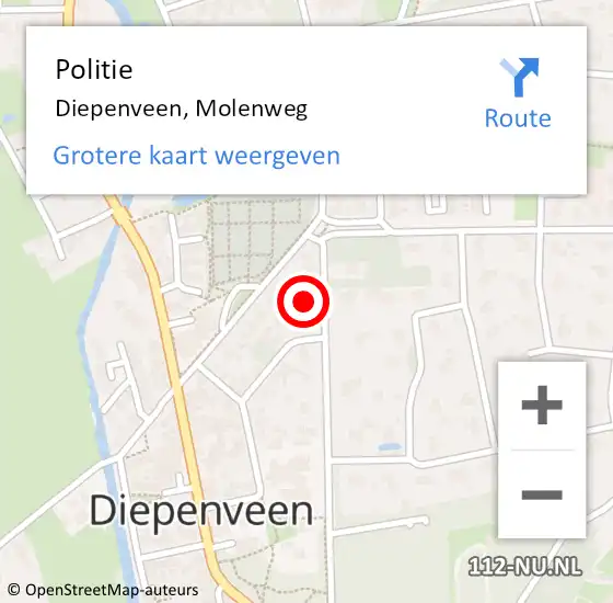 Locatie op kaart van de 112 melding: Politie Diepenveen, Molenweg op 11 januari 2024 16:52