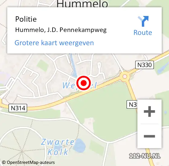 Locatie op kaart van de 112 melding: Politie Hummelo, J.D. Pennekampweg op 11 januari 2024 17:01