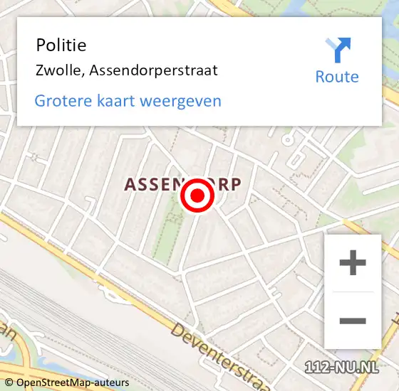 Locatie op kaart van de 112 melding: Politie Zwolle, Assendorperstraat op 11 januari 2024 17:43