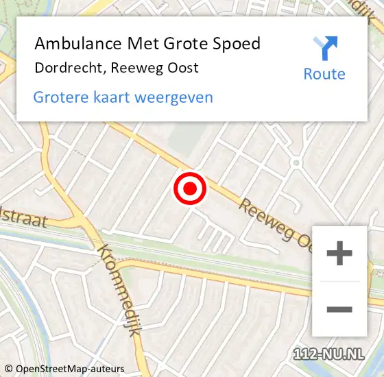 Locatie op kaart van de 112 melding: Ambulance Met Grote Spoed Naar Dordrecht, Reeweg Oost op 11 januari 2024 17:53