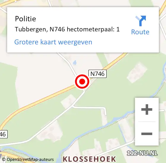 Locatie op kaart van de 112 melding: Politie Tubbergen, N746 hectometerpaal: 1 op 11 januari 2024 17:55