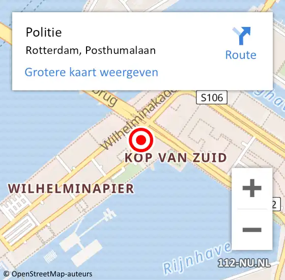 Locatie op kaart van de 112 melding: Politie Rotterdam, Posthumalaan op 11 januari 2024 18:36
