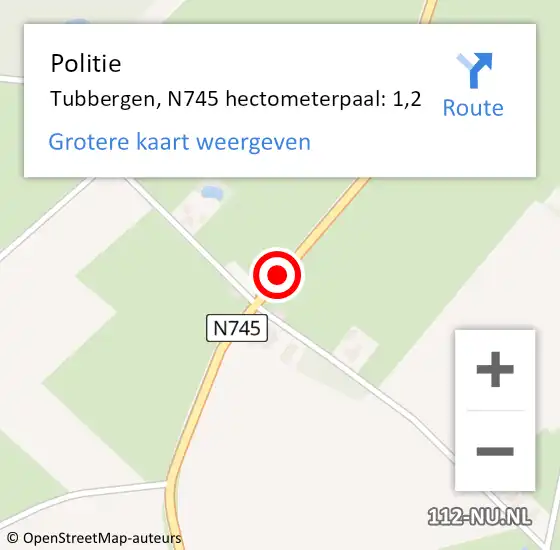 Locatie op kaart van de 112 melding: Politie Tubbergen, N745 hectometerpaal: 1,2 op 11 januari 2024 18:49