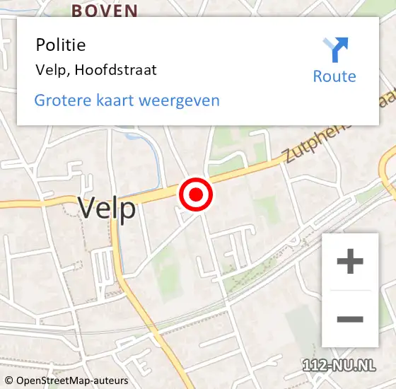 Locatie op kaart van de 112 melding: Politie Velp, Hoofdstraat op 11 januari 2024 18:58
