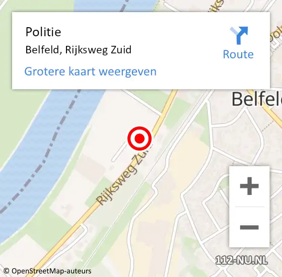 Locatie op kaart van de 112 melding: Politie Belfeld, Rijksweg Zuid op 11 januari 2024 20:15