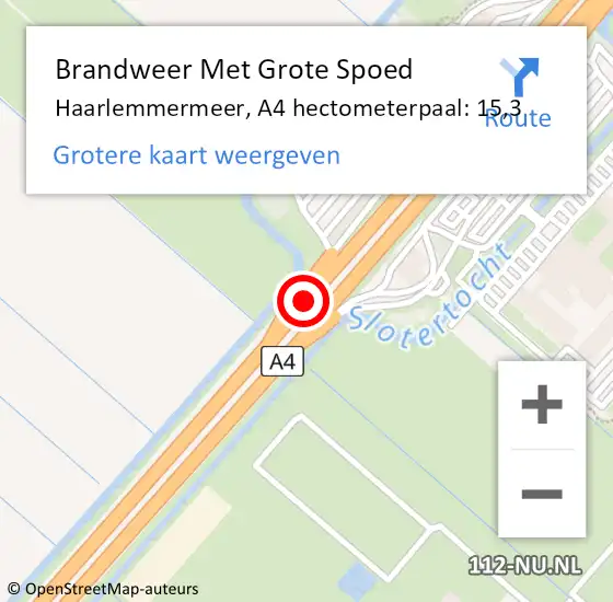 Locatie op kaart van de 112 melding: Brandweer Met Grote Spoed Naar Haarlemmermeer, A4 hectometerpaal: 15,3 op 11 januari 2024 20:29