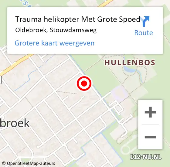 Locatie op kaart van de 112 melding: Trauma helikopter Met Grote Spoed Naar Oldebroek, Stouwdamsweg op 11 januari 2024 20:57