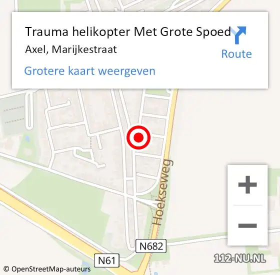 Locatie op kaart van de 112 melding: Trauma helikopter Met Grote Spoed Naar Axel, Marijkestraat op 11 januari 2024 21:36