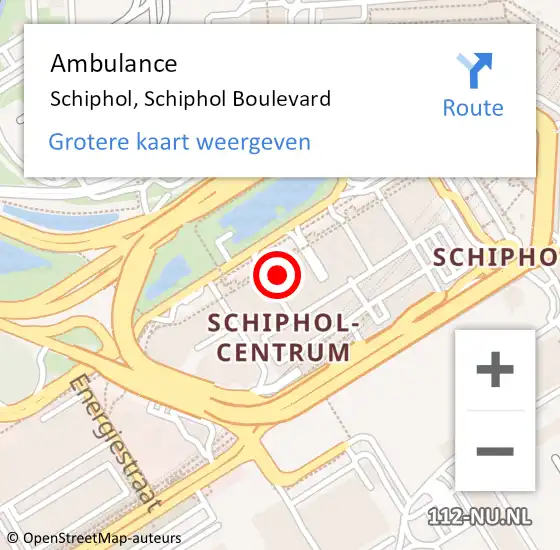 Locatie op kaart van de 112 melding: Ambulance Schiphol, Schiphol Boulevard op 11 januari 2024 21:53