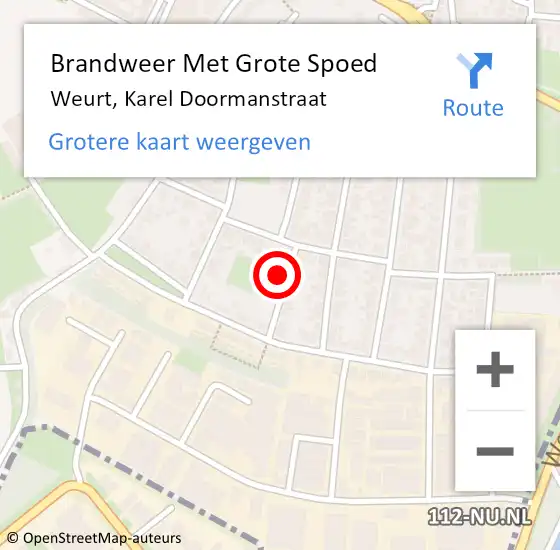 Locatie op kaart van de 112 melding: Brandweer Met Grote Spoed Naar Weurt, Karel Doormanstraat op 12 januari 2024 00:41
