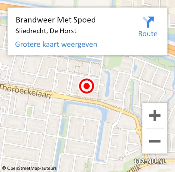 Locatie op kaart van de 112 melding: Brandweer Met Spoed Naar Sliedrecht, De Horst op 12 januari 2024 00:44