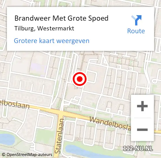 Locatie op kaart van de 112 melding: Brandweer Met Grote Spoed Naar Tilburg, Westermarkt op 12 januari 2024 04:01