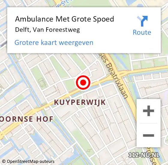 Locatie op kaart van de 112 melding: Ambulance Met Grote Spoed Naar Delft, Van Foreestweg op 12 januari 2024 04:04