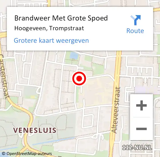Locatie op kaart van de 112 melding: Brandweer Met Grote Spoed Naar Hoogeveen, Trompstraat op 12 januari 2024 09:51
