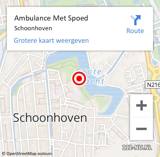 Locatie op kaart van de 112 melding: Ambulance Met Spoed Naar Schoonhoven op 12 januari 2024 10:54