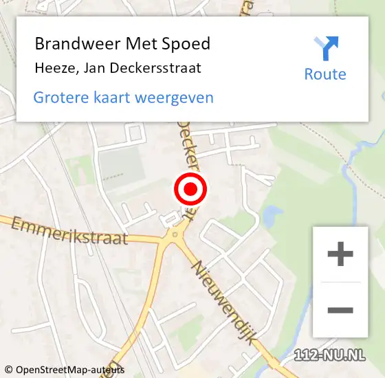 Locatie op kaart van de 112 melding: Brandweer Met Spoed Naar Heeze, Jan Deckersstraat op 12 januari 2024 11:34