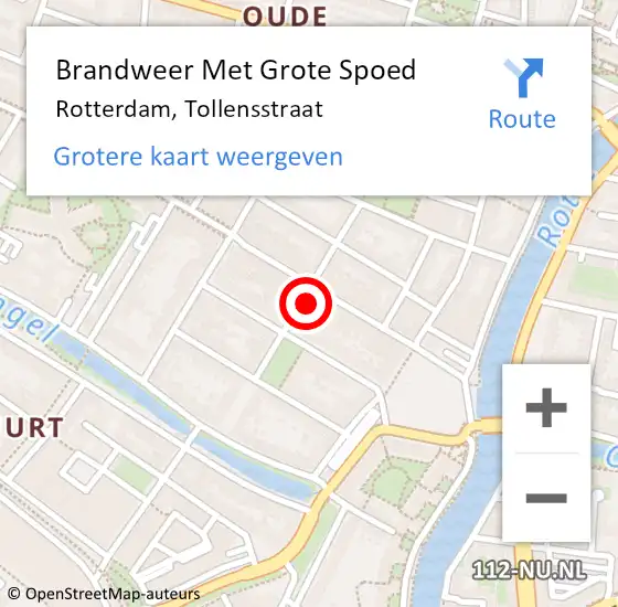 Locatie op kaart van de 112 melding: Brandweer Met Grote Spoed Naar Rotterdam, Tollensstraat op 12 januari 2024 11:56
