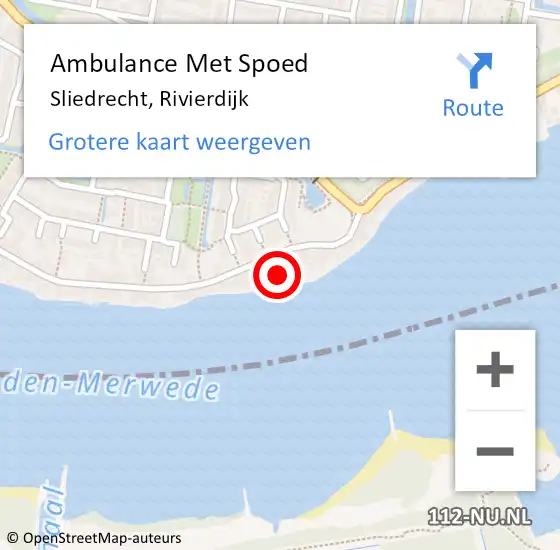 Locatie op kaart van de 112 melding: Ambulance Met Spoed Naar Sliedrecht, Rivierdijk op 12 januari 2024 12:15