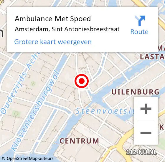 Locatie op kaart van de 112 melding: Ambulance Met Spoed Naar Amsterdam, Sint Antoniesbreestraat op 12 januari 2024 12:51