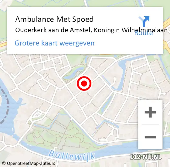 Locatie op kaart van de 112 melding: Ambulance Met Spoed Naar Ouderkerk aan de Amstel, Koningin Wilhelminalaan op 12 januari 2024 13:34