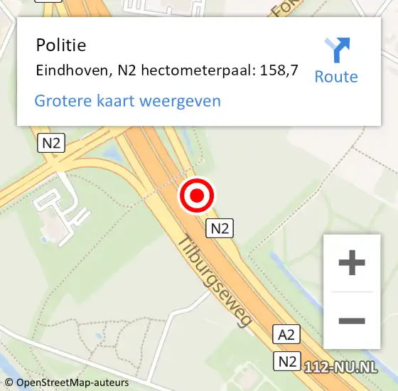 Locatie op kaart van de 112 melding: Politie Eindhoven, N2 hectometerpaal: 158,7 op 12 januari 2024 15:16
