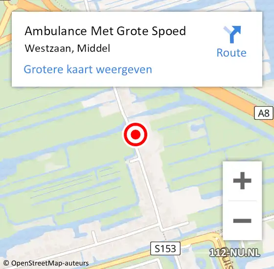 Locatie op kaart van de 112 melding: Ambulance Met Grote Spoed Naar Westzaan, Middel op 12 januari 2024 15:28