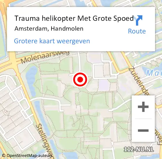 Locatie op kaart van de 112 melding: Trauma helikopter Met Grote Spoed Naar Amsterdam, Handmolen op 12 januari 2024 17:32